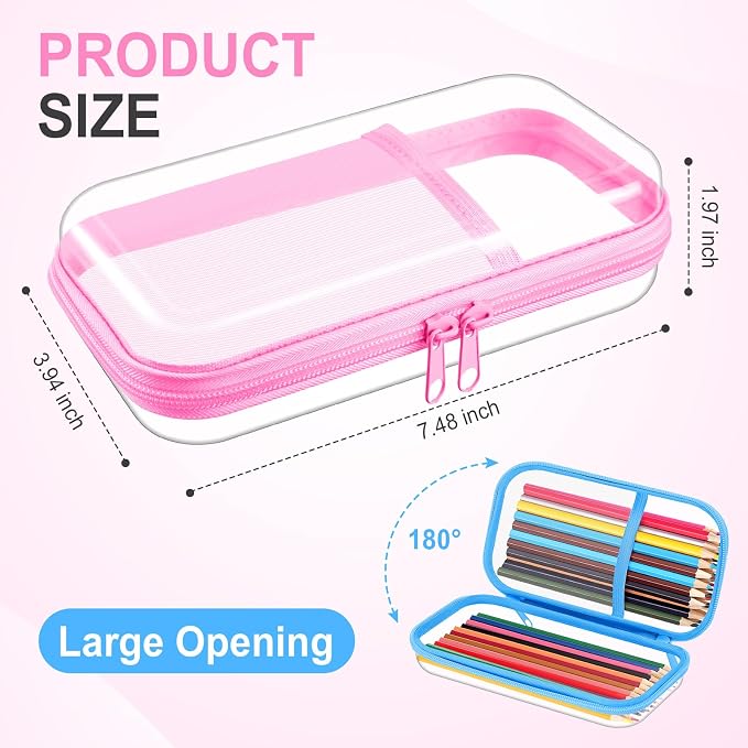 Sanwuta 4 Pcs Clear Hard Shell Zipper Case Clear Travel Pouches Bulk Plastic Portable Travel Organizer Bin with Mesh Pocket Toiletry Pouch Cosmetics Makeup Bag Snack Toiletry Bag(Macaron)