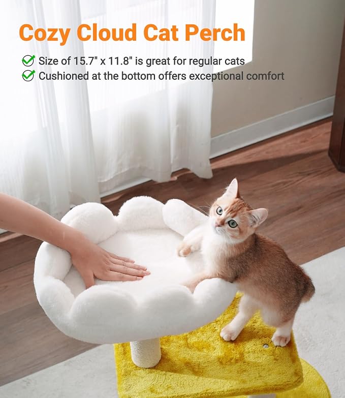 33" Cloud Cat Tree Tower, Cozy Bed & Large Condo for All Cats | 33" Multi-Level Cat Tower, Scratching Posts, Viewing Perch & Toys, Stable Structure, Padded Bed, 13.7"x11.8" Cat Condo