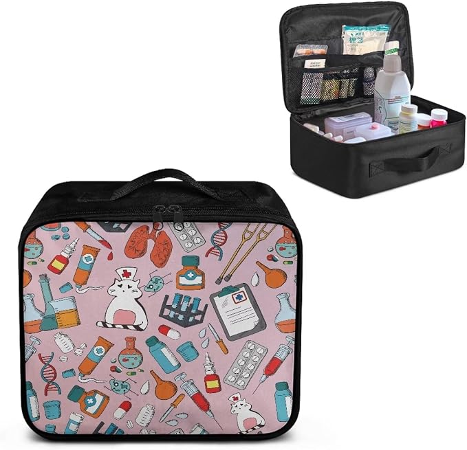 Nurse First Aid Bag Empty Medium Cat Pattern First Aid Pouches Empty Cute Empty Emergency Trauma Kit Organizer Bag for Hiking, Camping, Car, Travel, Home, School and Outdoor Pink