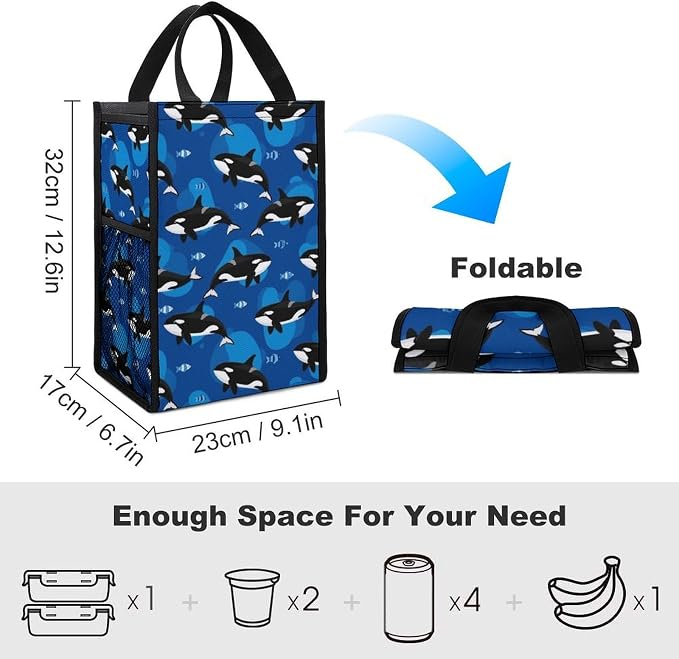 Reusable Insulated Lunch Tote Bag Thermal Lunch Box Cooler Bags Compatible with Ocean Sea Orca Killer Whale Picnic Food Organizer Meal Bag