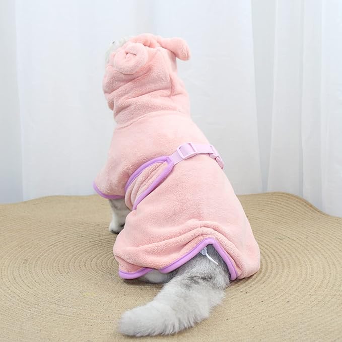 Dog Bathrobe Towel, Cat Bathrobe Microfiber Fast Drying Absorbent Hooded Bath Towel for Puppy Small Medium Large Dog Cat(Pink,XS)
