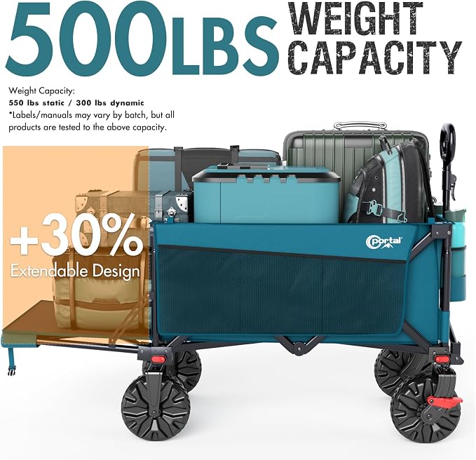 Portal 300L Large Wagons Carts Foldable with Tailgate, 550LB Heavy-Duty Collapsible Beach Wagon with All-Terrain Wheels, Oversized Folding Wagon for Camping, Sports, and Pets | Large Heavy-Duty Collapsible Beach Wagon with All-Terrain Wheels, Oversized...