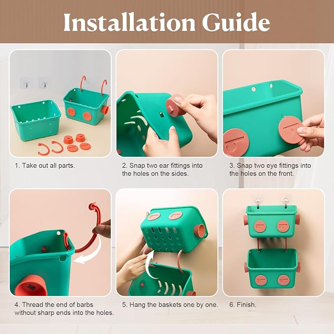 Bath Toy Storage Organizer Basket, 3 Pack Cute Robot Bathtub Shower Toy Organizer, Wall Mounted Hanging Bath Toy Holder with Hooks, for Tub Laundry
