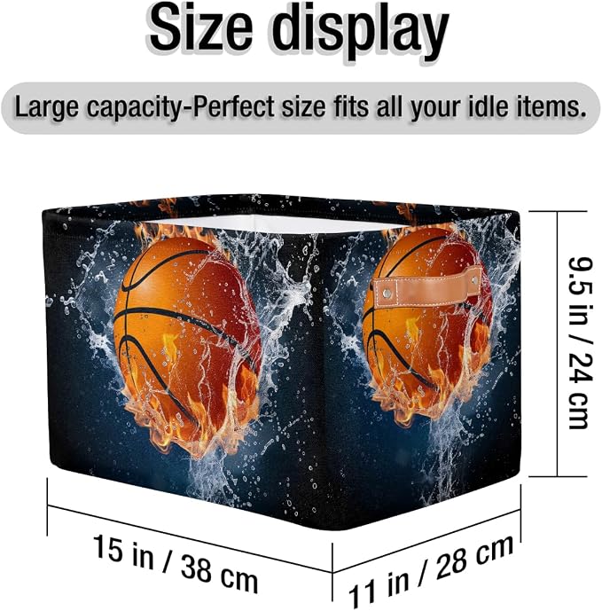 SEULIFE Ball Basketball Sport Foldable Storage Basket, Large Collapsible Organizer Storage Bin Cube Toys Storage Boxes with Handles for Bathroom Kids Nursery Closet Storage, 1 Pack
