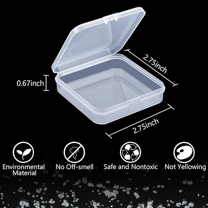 SATINIOR 24 Packs Small Clear Plastic Beads Storage Containers Box with Hinged Lid for Storage of Small Items, Crafts, Jewelry, Hardware(2.8 x 2.8 x 0.67 in)