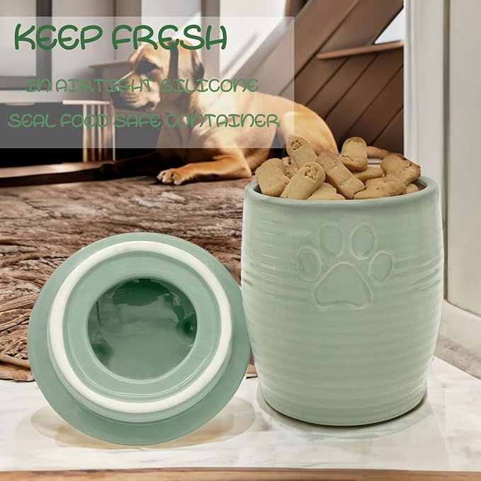 Large Dog Treat Container Airtight, Cute Dog Treat Jar with Lids,Rustic Dog Treat Storage Container, Ceramic Cat Food Jars for Kitchen Counter, Green | Large Capacity Doggie Cookie Jar for Countertop, Airtight Lid Keep Food Fresh, Sturdy Durable, Cute ...