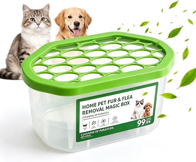 Automatic Pet Hair Collection Box, Portable Odor Removal Storage Bin, Multi use Fur Cleaning Container for Indoor Pet Spaces and Car Interior 1pc