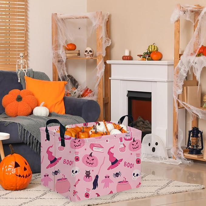Halloween Ghost thriller basket,Empty Halloween basket,Horror and thriller decor,Trick or Treat Box for Boys and Girls,Horror decor(Pink pumpkin)