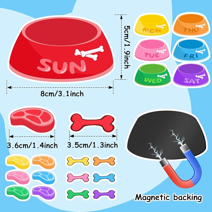 Chris.W Magnetic Dog Feeding Reminder Chart – Weekly Pet Food Tracker with Colorful Bowls, Bones & Meat Stickers – Dog Meal & Treat Planner for Fridge, Reusable Pet Fed Sign for Busy Owners