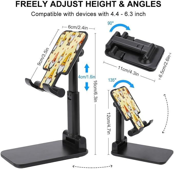 Travel Lightweight Bee Sunflower Yellow Flowers Floral Cell Phone Holder | Funny Honeybee Gnomes, Foldable Adjustable, Desk Phone Stand, Hands Free, Viewing Accessory, Daily Use