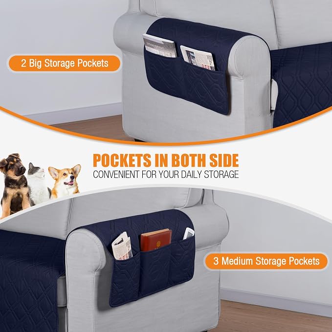 VANSOFY Waterproof Couch Cover for Pets, Dark Blue, 72.4" | Non-Slip, Washable, Utility Pockets, Pet Friendly, Furniture Protector Slipcover for 3 Cushion Plus Couch