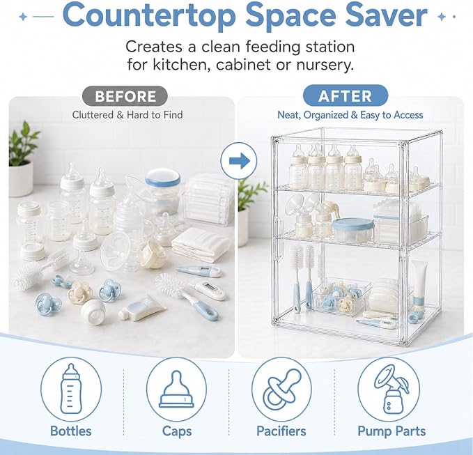 YESGIRL 3-Tier Clear Baby Bottle Organizer