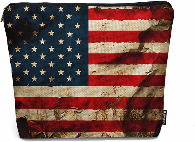 Women Makeup Organizer Bag American Flag Grunge USA Flag United Stats Of America Flax Cosmetic Bag Makeup Bags Toiletry Bag Accessories Organizer Travel Bags For Home Bathroom Office