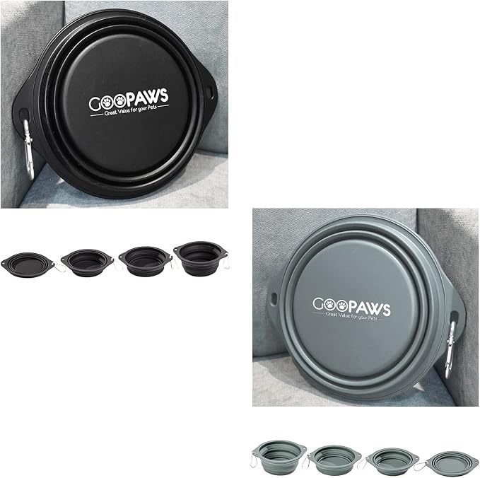2 Pack Silicone No Spill Collapsible Travel Dog Feeding Bowls | Food-Grade Silicone, BPA Free, Travel Pet Bowls, with Carabiner Clip for Hiking, Durable & Quality, Dishwasher Safe