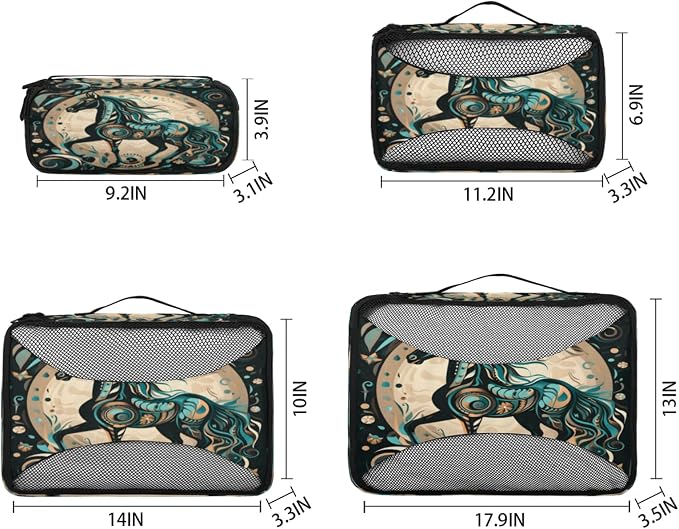 Horse Packing Cubes for Travel, Luggage Packing Organizers, Horse Print Travel Accessories Large Toiletries Bag for Clothes Shoes Cosmetics Toiletries