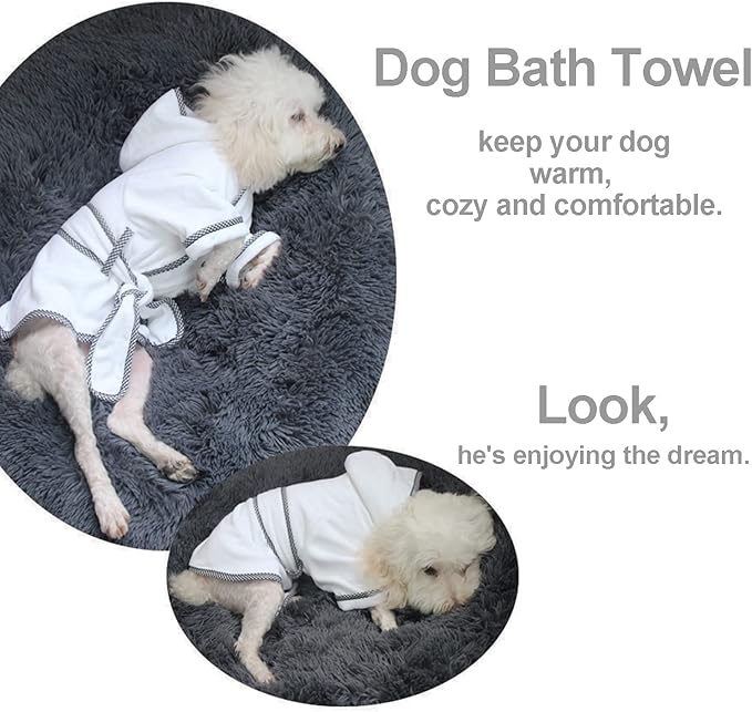 Dog Bathrobe, Microfiber Fast Drying Absorbent Hooded Bath Towel White for Puppy Small Medium Large Dog Cat (XL, White)