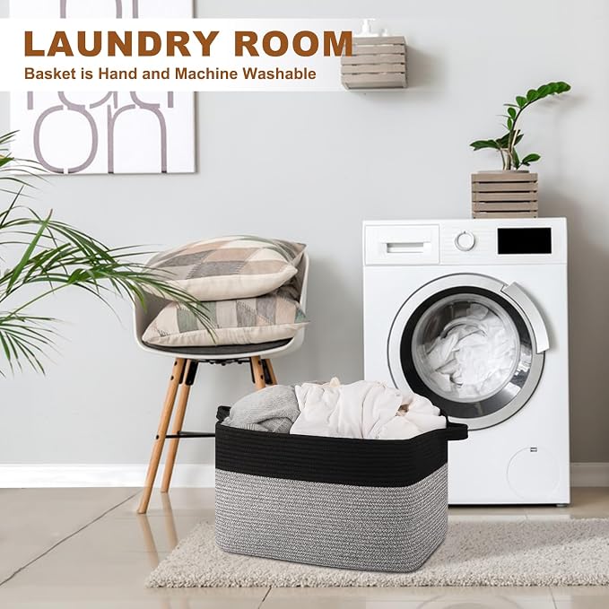 OIASKET 65L Extra Large Blanket Basket Living Room, 19.7"x15.8"x11.8" | Rectangle Woven Laundry Hamper, Nursery Blanket Storage Living Room, Toy Storage With Handle, Large Baskets for Organizing