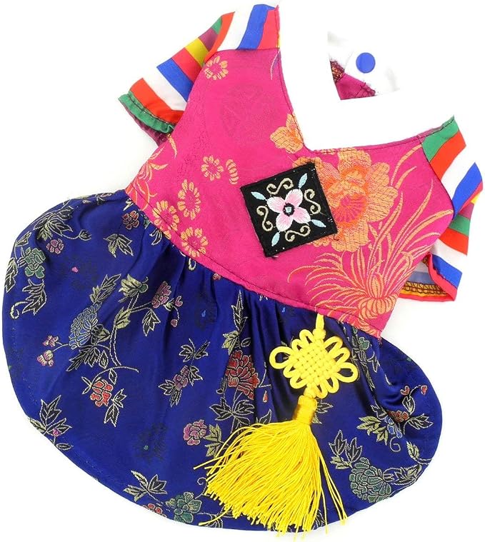 Embroidered Hanbok for Small Dogs, Girl, XS | Silky Fabric, Embroidered Norigae, Birthdays, Festivals, Chihuahua, Yorkie, Small Breed, Korean Traditional Pet Costume