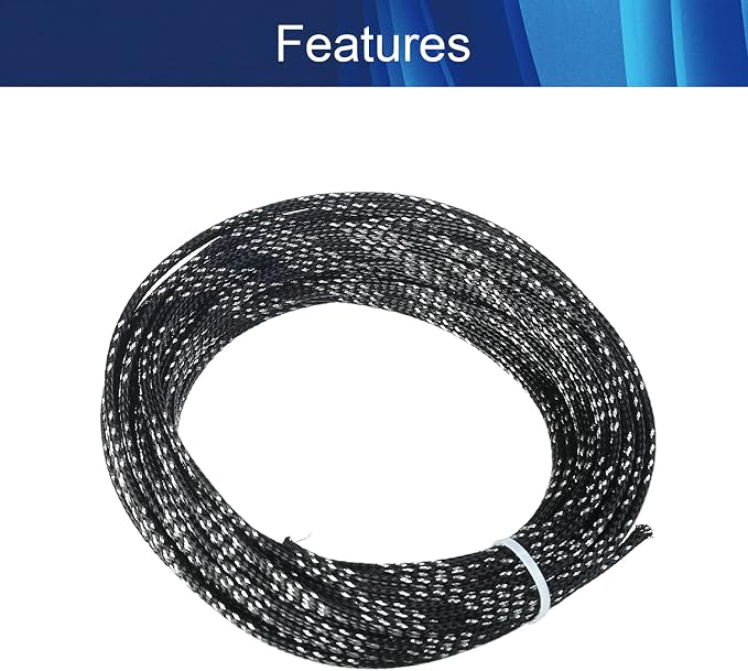 Jutagoss PET Expandable Braided Cable Sleeve, 32.8ft - 3/16 inch Black Silver Cable Management Sleeve, Wire Loom Tube Cord Protector for USB Cable, Power Cord, Audio Video and More, 1Pc