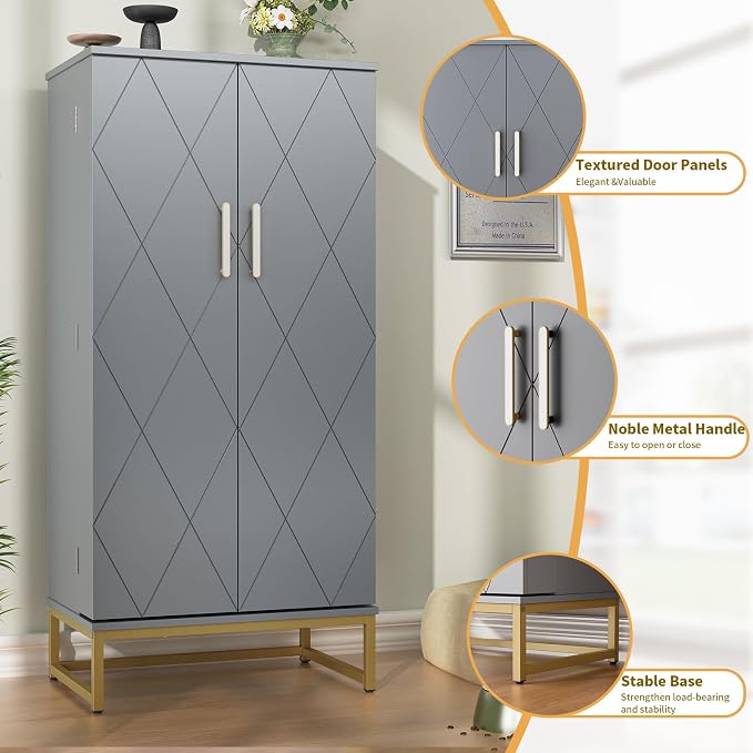 Saudism 51" Dog Food Storage Cabinet with Adjustable Shelves, Gray | Freestanding Pet Storage Container Organizer for Living Room and Dinning Room