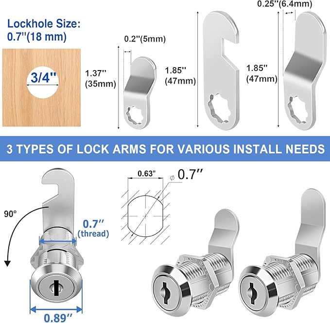 Cylinnda Cabinet Locks with Keys, 1-1/8" Cam Locks Keyed Alike, Quality Cabinet Cam Lock for RV Storage Locks Drawers Mailbox Toolbox Lock Replacement Set, Zinc Alloy (3 Pack, 1-1/8 Inch)