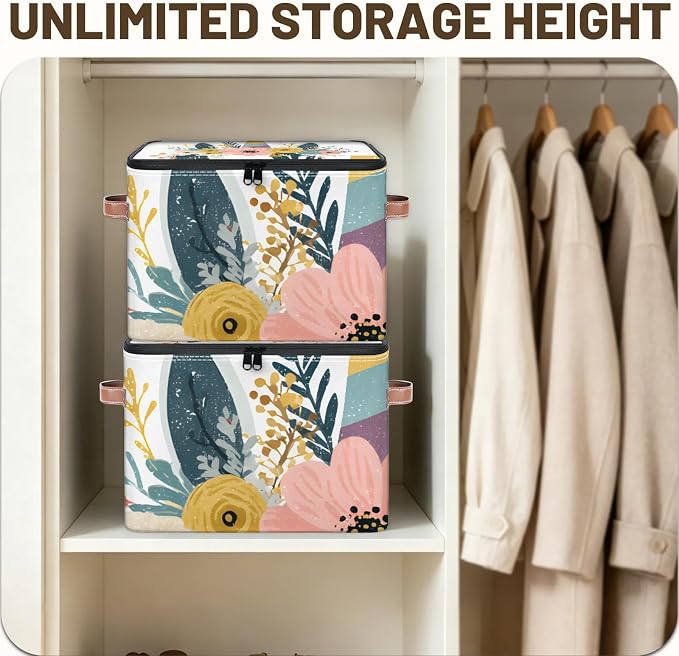 Funny Unicorn Animal Foldable Storage Bin with Lid Zipper | Closet Shelf Organizer, Boxes, Basket Containers for Home, Lidded Storage Cube for Bedroom, Waterproof, with Handles