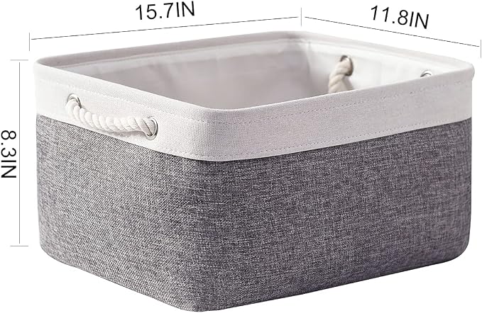 Storage Basket for Organizing - 15.7x11.8x8.2 inch Large 3 Pack Collapsible Storage Bins for Shelves, Fabric Storage Cubes for Gift Closet Linen Organization (White & Grey)