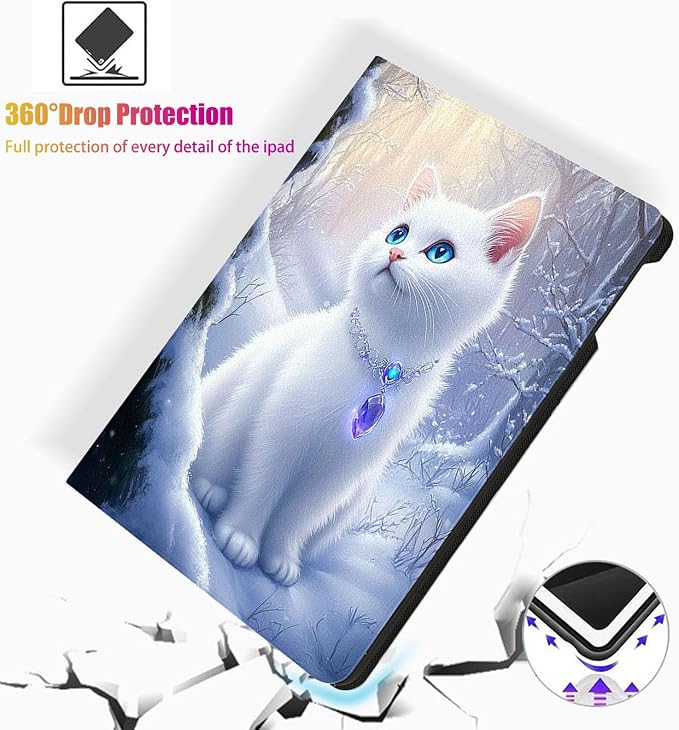 for Microsoft Surface Pro 7 Plus,Surface Pro 7/6/5/4 12.3" Tablet Case,Auto Wake/Sleep,Adjustable Stand Protective Cover - White Cat