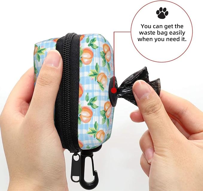 Watercolor Peach Plaid Pet Waste Bag Dispenser 0.2L | Portable Dog Poop Holder Waste Bag With Zipper Park Doggy Walking Accessory