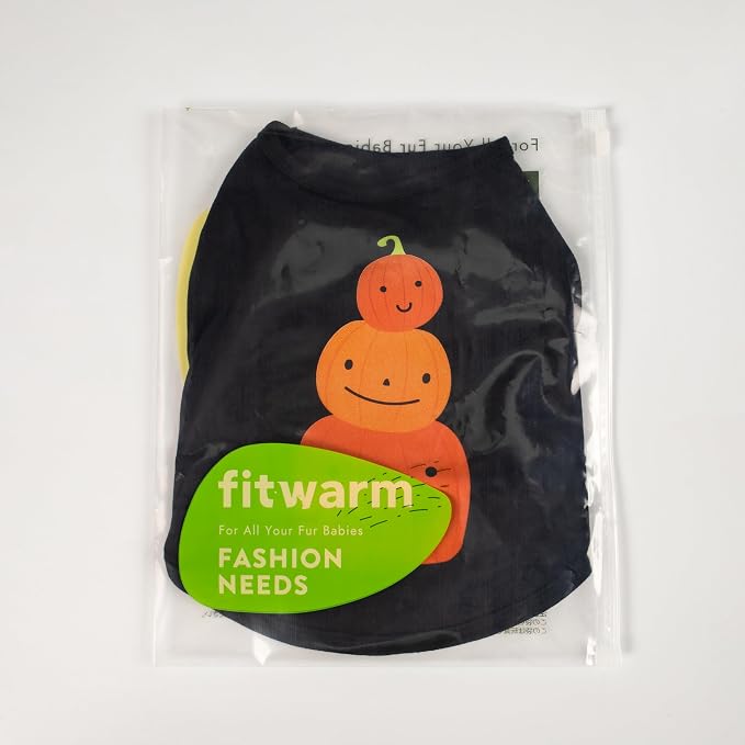 Fitwarm Thanksgiving Triple Pumpkins Dog Shirt, Fall Dog Clothes for Small Dogs Boy Girl, Funny Doggy Tshirt, Pet Outfit, Black, Orange, Large