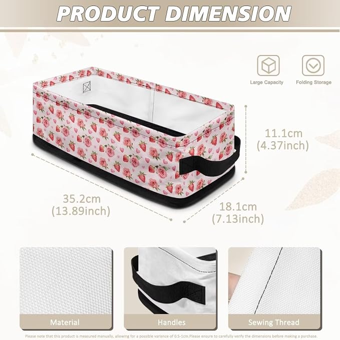 Valentine Rose Toilet Paper Basket Bathroom Basket with Handle, Toilet Roll Storage Modern Organizer and Storage Container, Decorative Shelf Bin Bathroom Decor