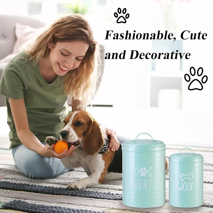 Dog Treat Container Airtight Set of 2, 9x5.5''&7x4'', 12Cup Capacity(Green) | Airtight Lid Keep Food Fresh,Large Capacity Dog Treat Jar Suitable All Popular Treats,Dent-Resistant Durable Metal Cookie Jar