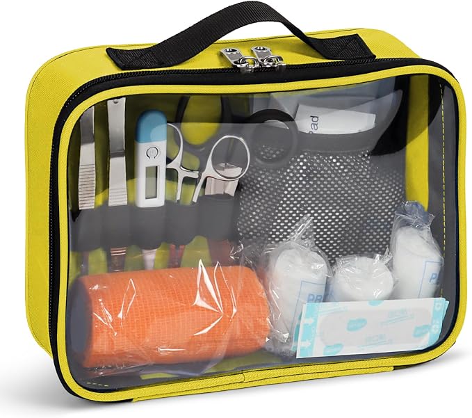 Empty First Aid Bag Clear PVC Waterproof Organizer Pouch Zipper Colored First Aid Kit for EMT Outdoor Travel (Yellow)
