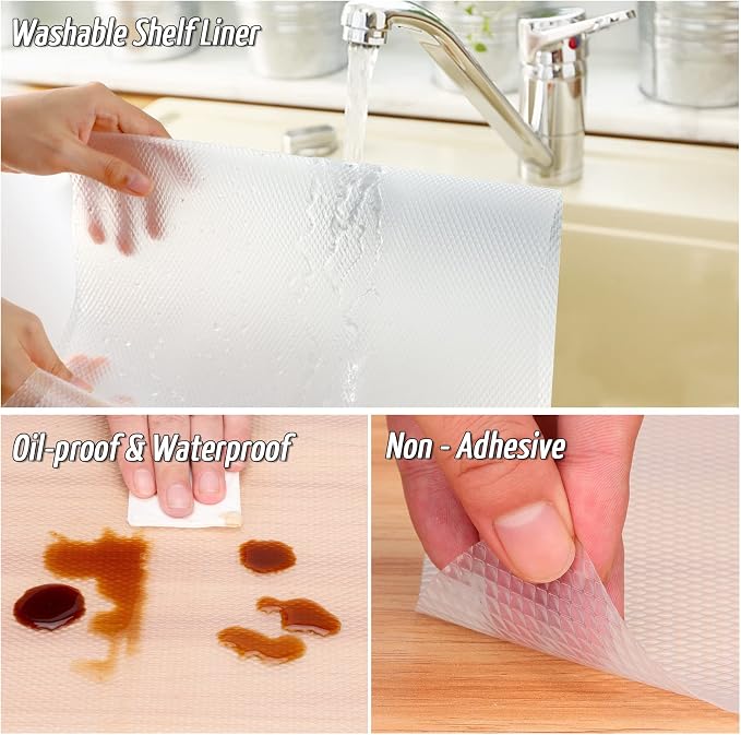 Anoak Shelf Liner, 12 Inches x 30(360.1 Inch) FT Non-Slip Cabinet Liner, Diamond Pattern Clear