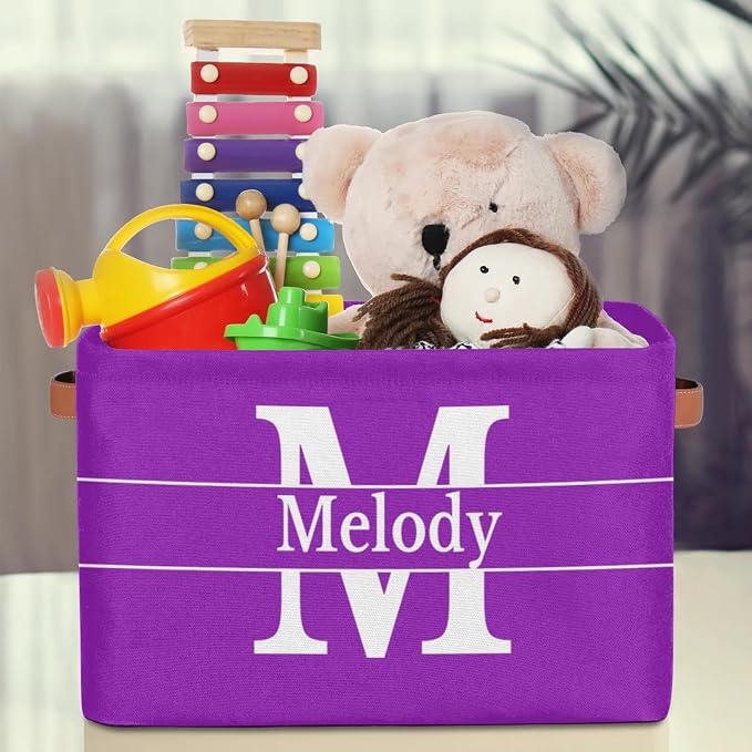 Personalized Initial Letter Deep Purple Storage Basket with Handles
