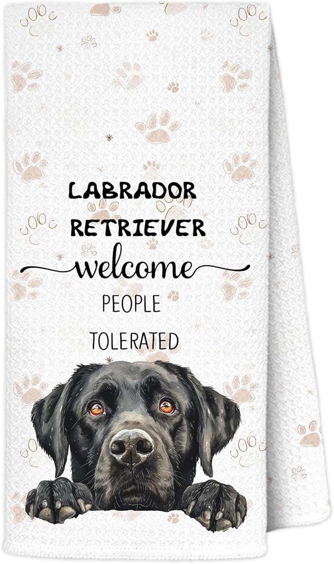 Funny Black Labrador Retriever Kitchen Towels 16x24 Inch, Gifts for Labrador Dog Lovers Decorative Hand Towels for Bathroom, Cute Dog Dish Tea Towel Drying Cloth