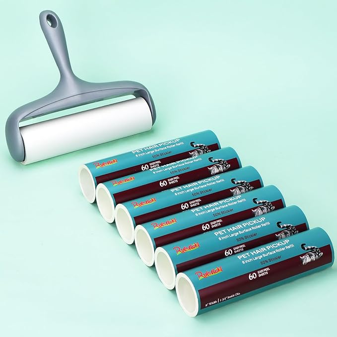 8 inch Extra Sticky Lint Roller Refill for Scotch-Brite Pet Hair Pickup Extra Sticky Large Lint Roller 6 Refills 60 Easy-Tear Adhesive Sheets per Refill 360 Sheets Total