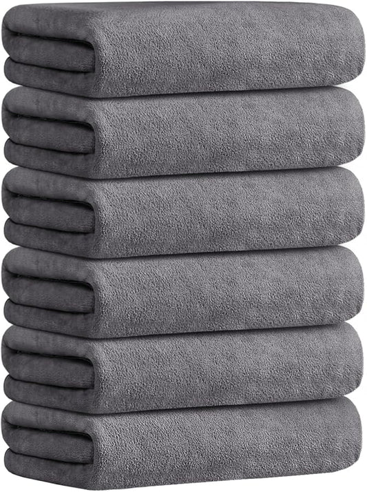 JML Bath Towels Set 6 Pack (30" x 60") - Extra Large Microfiber Bathroom Towel, Absorbent, Quick Drying for Adult, Swim, Gym, Spa, Fitness, Sports, Yoga, Grey