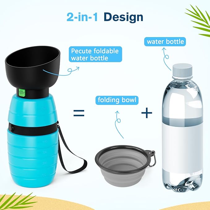 Pecute Portable Dog Water Bottle - 29oz + 7.7oz, Leakproof with Double Seal, Lightweight for Outdoor Walks & Trips
