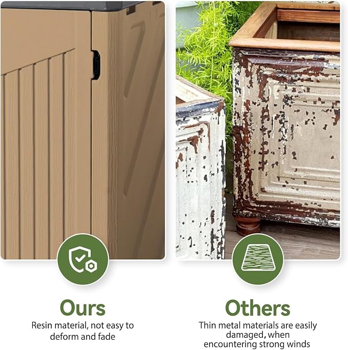 Aoxun Outdoor Storage Cabinet 35 Cu.Ft 2 Shelves, Brown | Outdoor Trash Can Storage Shed Waterproof Horizontal Storage Shed Outdoor Storage for Garbage Bin, Generator