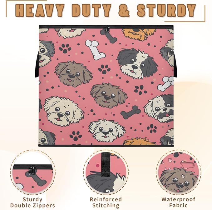 Cute Dog Large Storage Bags, Fabric Bed Storage Containers, Foldable Closet Organizers for Blanket, Clothing, Comforter, Bedding, Dog Paw