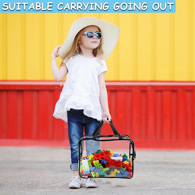 6 Pcs XL Toy Storage Bags Widen Waterproof Clear Toy Organizer with Labels | 12.6×9.25×6.9In Reusable PVC Transparent Organizer Bags with Zipper for Building Blocks, Puzzle, Board Games Travel Storage