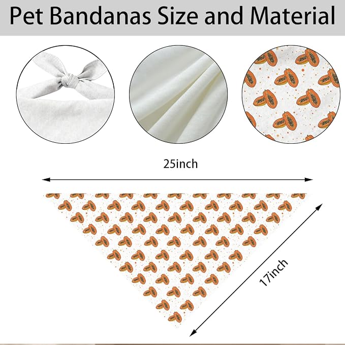 Papaya Dog Bandana, Tropical Fruit Pattern Pet Triangle Scarf for Small Medium Dogs, Cute Puppy Bandana for Daily Wear Walks Picnic Birthday Party Family Photos