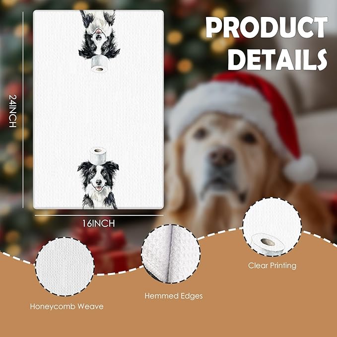 Funny Border Collie Bathroom Decor Hand Towels Set of 3, Border Collie Mom Gifts, Gifts for Border Collie Lovers, Kids Dog Bathroom Decor, 16x24 Inch