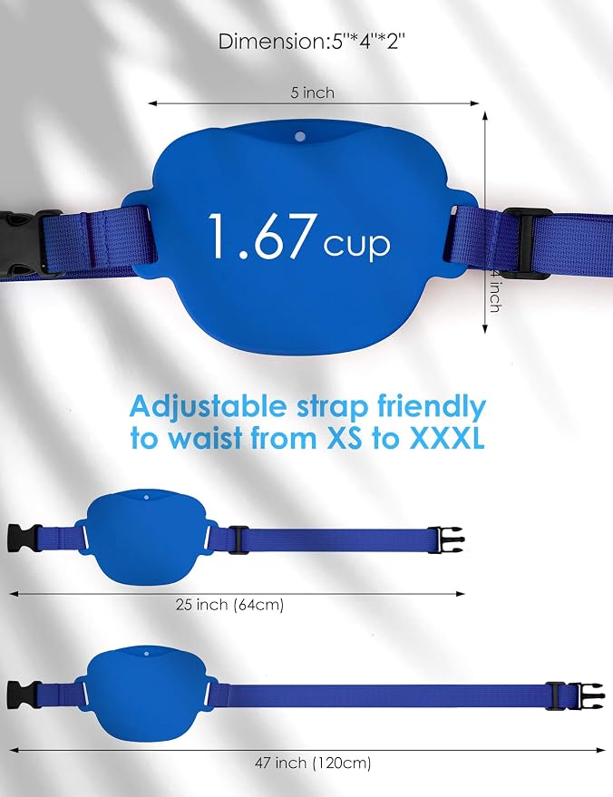 heouvo 1.67 Cup Dog Treat Pouch with Training Clicker (Blue) | Magnetic Closure, Silicone Bag with Waist Belt for Pet Training & Walking, Easy One-hand Treat Access