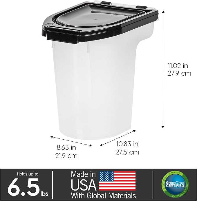 IRIS USA Dog Food Storage Container, Up to 6.5 lbs, Black, Made in USA | Airtight Seal, BPA-Free, Best for Bird Seed, Cat food, Cat Litter, Chicken Feed