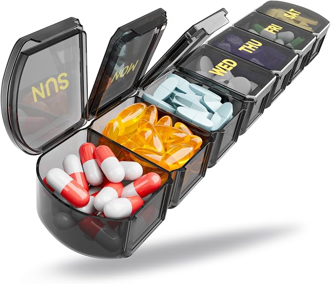 Large Pill Organizer Weekly - 7 Day Compartments with Easy-Open Design | SHIJOINYU XL Pill Box with High-Capacity, Daily Medicine Pill Organizer for Vitamins, Supplements, Fish Oils