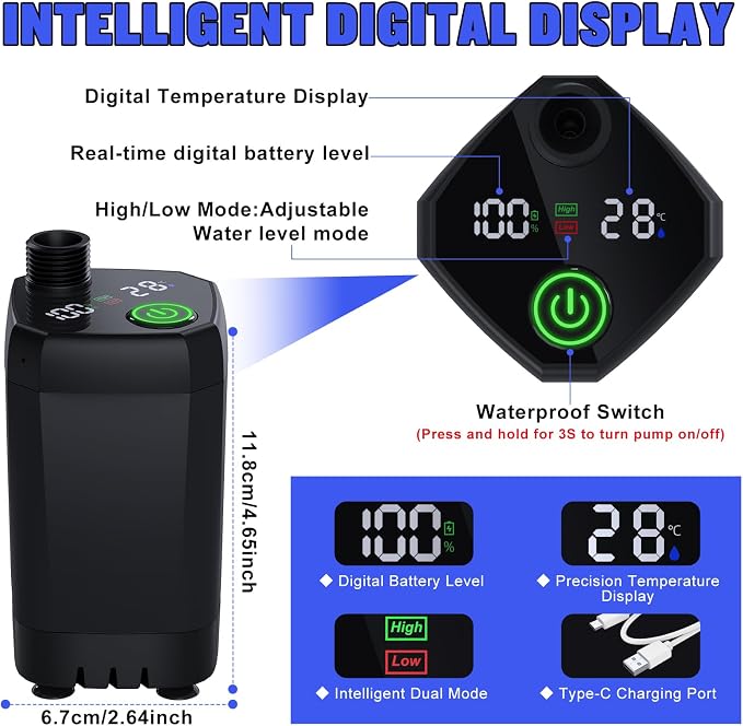 Portable Shower for Camping, [Long-Lasting] 6000mAh Rechargeable | Camping Shower with Intelligent LED Display, 4 Spray Modes, IPX7 Waterproof Outdoor Camp Pump for Hiking, Travel, Car, Pet