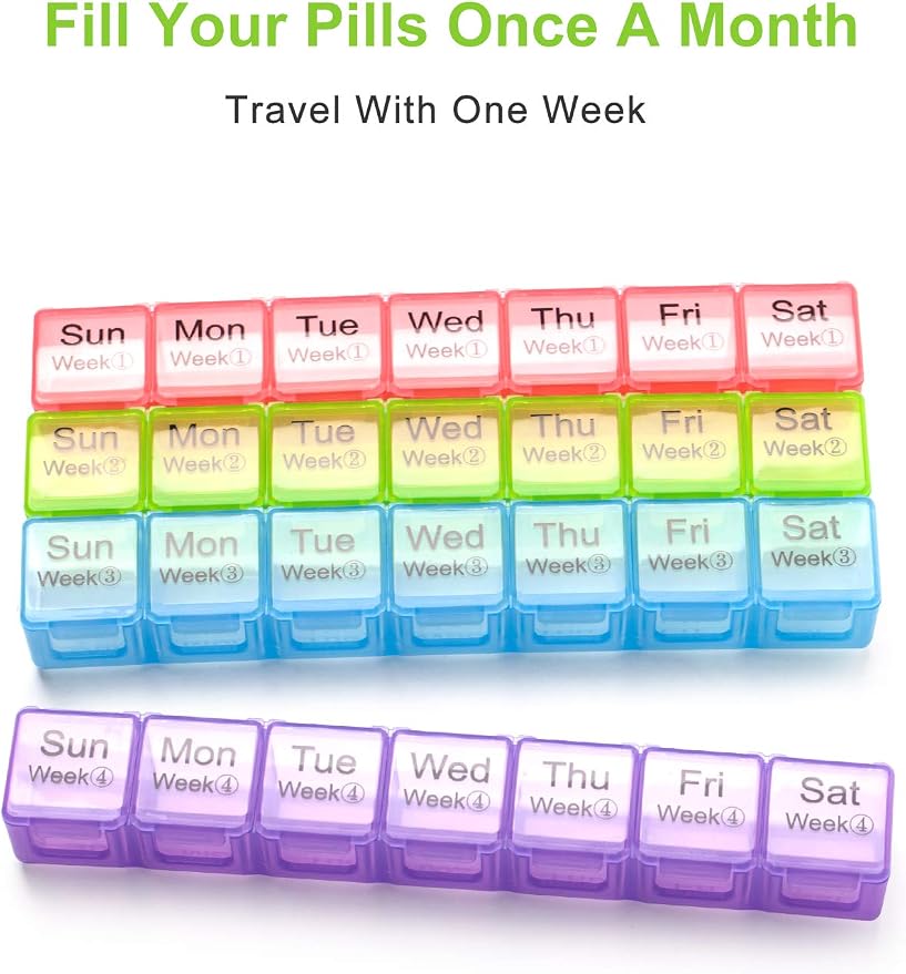 Large Monthly Pill Organizer 28 Day Medication Organizer Storage by Week,Extra Large Compartments Dust-Proof Pill Case Medication Reminder Travel Container for Vitamins/Fish Oil/Supplements