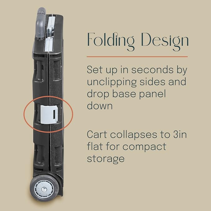 Folding Mobile Utility Cart, Canvas Organizer Bag, Dark Grey/Grey | Durable plastic, 30 compartments, adjustable handle, 40 lb capacity, collapses to 3" thick, rolling wheels for easy transport